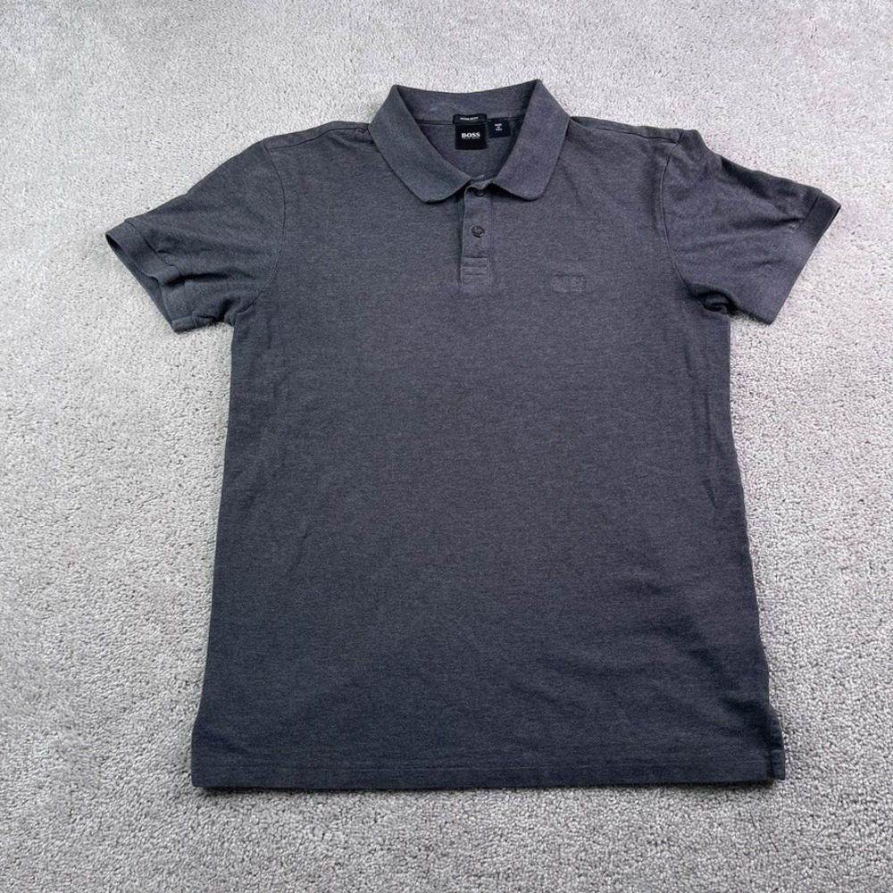 Hugo Boss Polo Shirt Mens Large‎ Grey Regular Fit Pique Cotton Preppy Logo